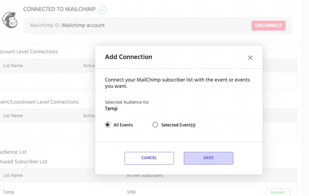 Afton Tickets Integrations: Mail Chimp